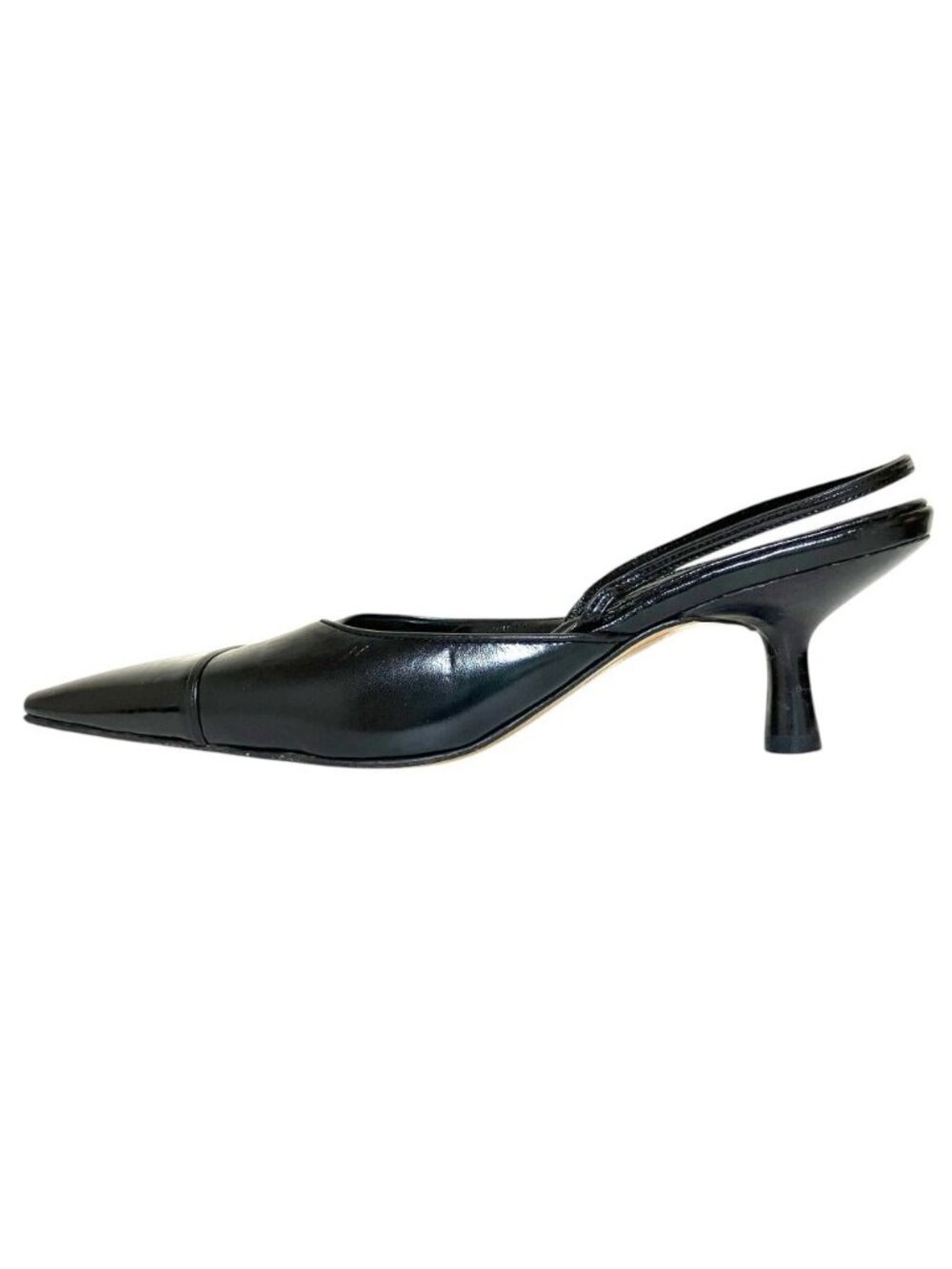 Chanel Vintage Sling Back Pointed Toe Pumps 36.5 Black Heel - Picture 2 of 10